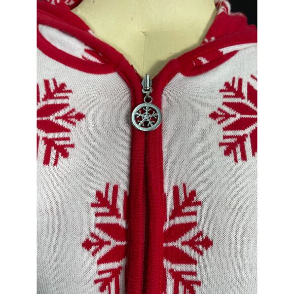 Reversable Holiday Sweater Hoodie, Red & White Snowflakes, Zip Up Ugly Christmas - Picture 4 of 10